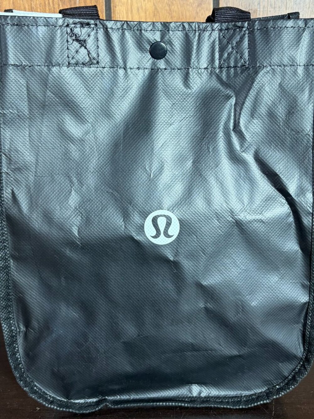 Lululemon Reusable Tote Bag Black Gray Small Shopping Lunch Eco Bag Snap Closure